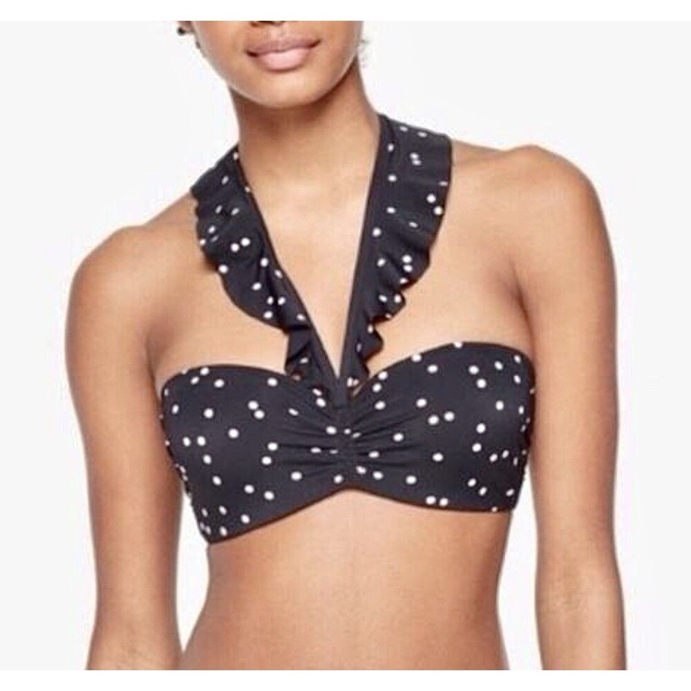 KATE SPADE Ana Maria Island Bikini Swim Top Black With Pink Dotted